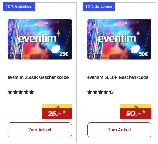 🎶 Eventim Gutscheine für Konzerte & Events mit 10% Rabatt 🧨 z.B. für 45€ (statt 50€) 🎶 Eventim Gutscheine für Konzerte & Events mit 10% Rabatt 🧨 z.B. für 45€ (statt 50€)