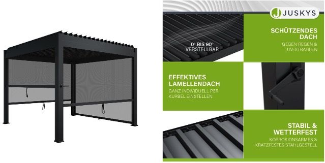 🏡 Juskys Lamellen Pergola Tahiti 3x3m Stahlgestell für 699€ (statt 1.155€)