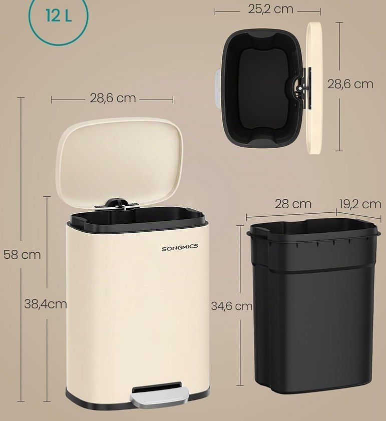 🗑️ SONGMICS Mülleimer 12L aus Stahl mit Inneneimer & Softclose für 19,99€ (statt 30€)