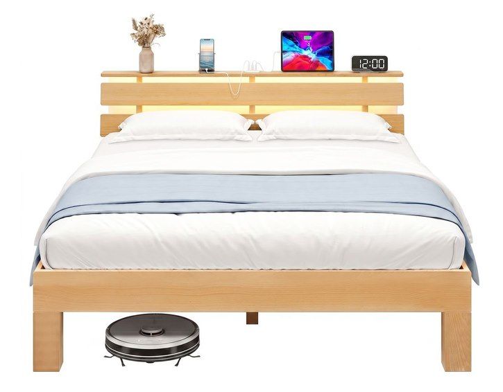 🛌 VASAGLE Massivholzbett 140x200 aus Buche mit LED-Beleuchtung & USB für 191,99€ (statt 250€) 🛌 VASAGLE Massivholzbett 140x200 aus Buche mit LED Beleuchtung & USB für 191,99€ (statt 250€)