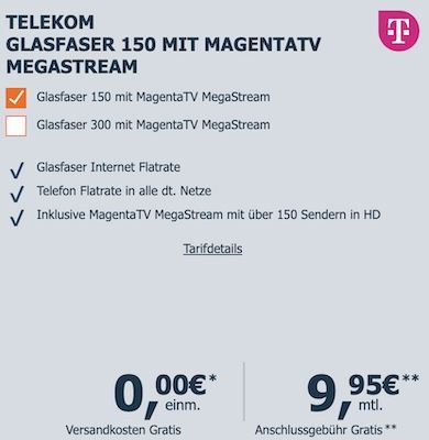 🌎 Telekom Glasfaser 150 inkl. MagentaTV Megastream für eff. 40,70€ mtl.- dank 600€ Bonus 🌎 Telekom Glasfaser 150 inkl. MagentaTV Megastream für eff. 40,70€ mtl. dank 600€ Bonus