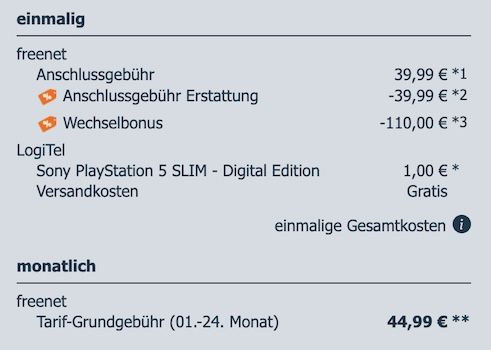🎮 Sony PlayStation 5 Slim Digital für 1€ + o2 Allnet unlimited 5G für 44,99€ mtl. + 110€ Bonus 🎮 Sony PlayStation 5 Slim Digital für 1€ + o2 Allnet unlimited 5G für 44,99€ mtl. + 110€ Bonus