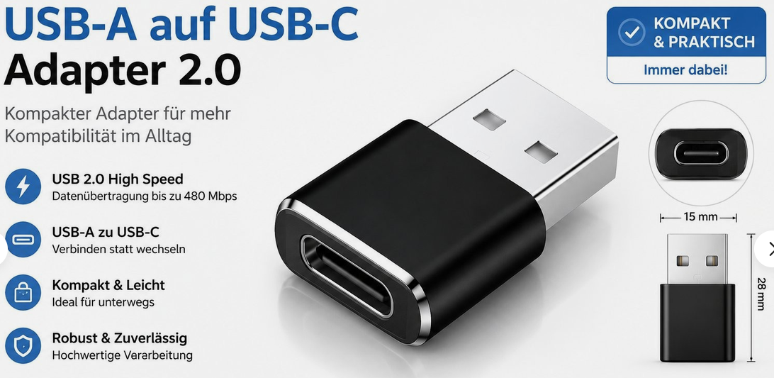 ⚙️ 2x USB A auf USB C Adapter 2.0 für Handy & Co. ab 4,99€ (statt 10€)