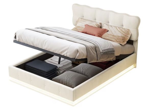 🤔 Fehler? 🛌 Brevoria Polsterbett in Beige mit LED Lichtleiste, 160x200cm für 9,90€ (statt 245€)