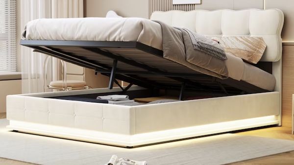 🤔 Fehler? 🛌 Brevoria Polsterbett in Beige mit LED Lichtleiste, 160x200cm für 9,90€ (statt 245€)