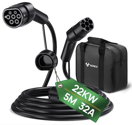 ⚡️ GONEO Typ 2 Ladekabel mit 22 kW 32A (5m Länge), 3-phasig für 64,99€ (statt 110€)
