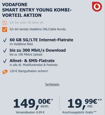 🔥 Young + Gigakombi 📱 Samsung Galaxy S26 für 153,99€ + Vodafone Allnet 60GB 19,99€ mtl. + 120€ Bonus