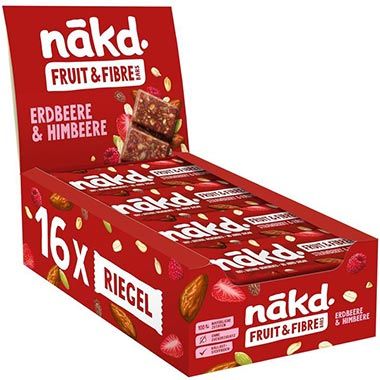 🍓 16er Pack Nākd. Fruit & Fibre Erdbeere & Himbeere Riegel ab 12,59€ (statt 17€)