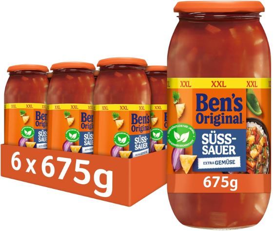 4kg! 🍛 6er Pack Bens Original Sauce Süß-Sauer Extra Gemüse, je 675g ab 14,80€ (statt 24€) 4kg! 🍛 6er Pack Bens Original Sauce Süß Sauer Extra Gemüse, je 675g ab 14,80€ (statt 24€)