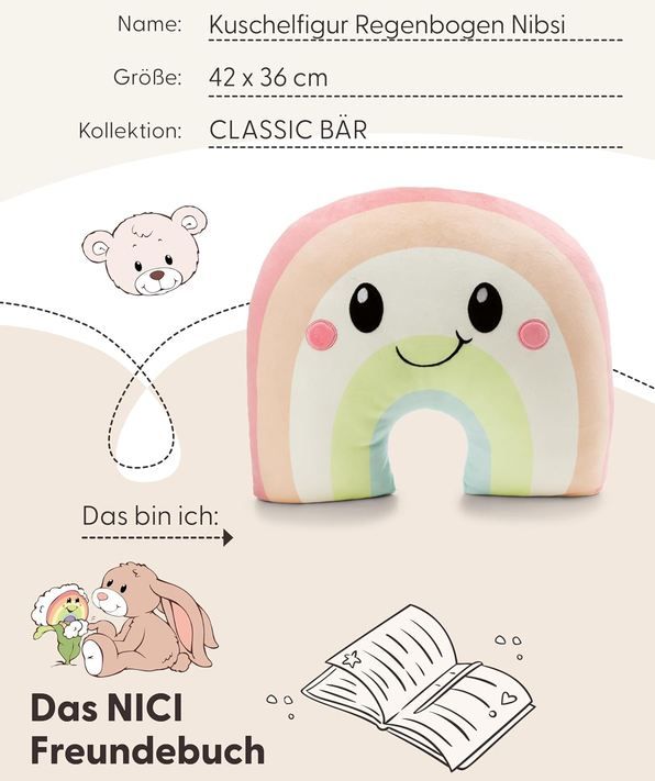 🌈 NICI Nibsi Regenbogen Kuschelfigur, 42x36cm für 11,99€ (statt 21€)
