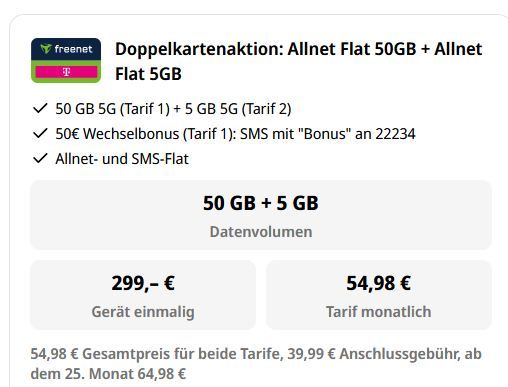 📱 Apple iPhone 18 Pro Max für 299€ + 2x Telekom/Vodafone Flat 50+5GB für 54,98€ mtl. + 50€ Bonus 📱 Apple iPhone 18 Pro Max für 299€ + 2x Telekom/Vodafone Flat 50+5GB für 54,98€ mtl. + 50€ Bonus