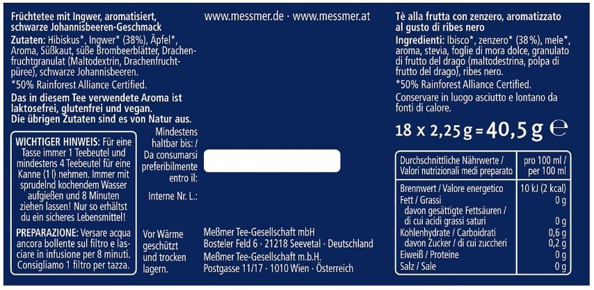 🍵 4 x 18er Pack Meßmer Glut der Drachen mit Ingwer & Johannisbeer Tee ab 7,20€ (statt 10€)