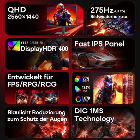 🖥️ HKC G27H4D 27 🖥️ HKC G27H4D 27 QHD Gaming Monitor mit bis zu 275Hz für 105,27€ (statt 210€)