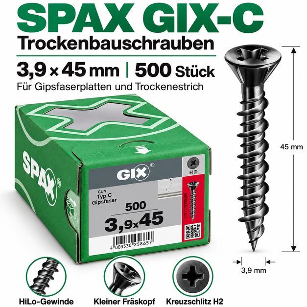 Preisfehler? 🪛 1.500 Stk (!) Spax GIX C Trockenbauschrauben, 3,9x45mm für 14,97€ (statt 38€)