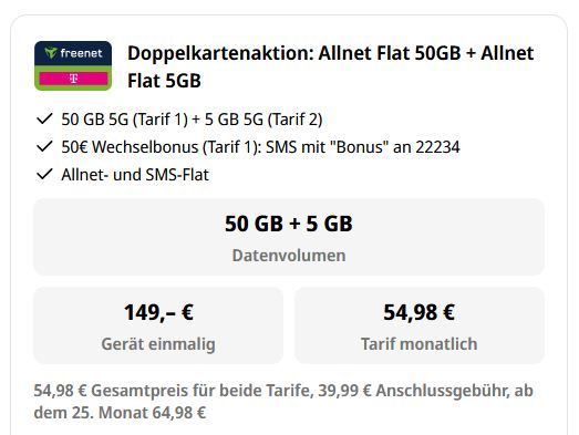 📱 Apple iPhone 18 Pro für 149€ + 2x Telekom Flat (50GB + 5GB) für 54,98€ mtl. + 50€ Bonus 📱 Apple iPhone 18 Pro für 149€ + 2x Telekom Flat (50GB + 5GB) für 54,98€ mtl. + 50€ Bonus