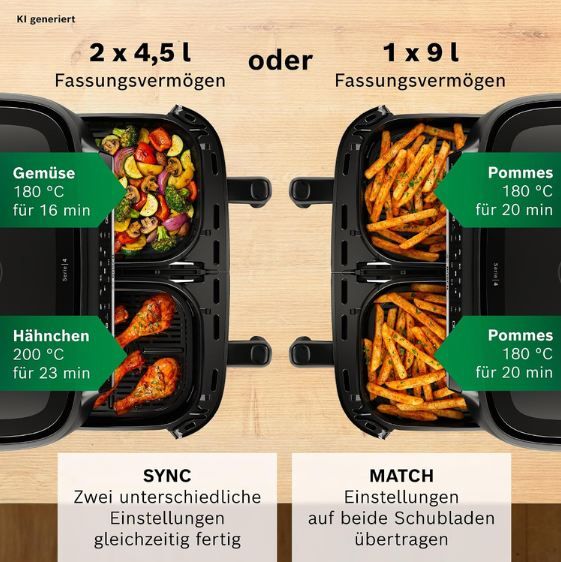 🍟 Bosch Serie 4 Doppelkammer Heißluftfritteuse, 2x 4,5L für 129,99€ (statt 164€) 🍟 Bosch Serie 4 Doppelkammer Heißluftfritteuse, 2x 4,5L für 129,99€ (statt 164€)