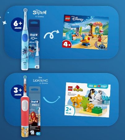 🐧  Beim Kauf einer Oral B Kinderzahnbürste + Aufsteckbürsten ein Lego Set gratis dazu
