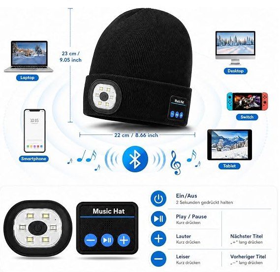 🎶 Lenski Bluetooth Beanie Mütze mit Licht & Kopfhörer für 9,99€ (statt 17€) 🎶 Lenski Bluetooth Beanie Mütze mit Licht & Kopfhörer für 9,99€ (statt 17€)