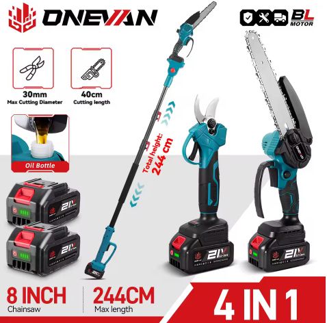 🪚 ONEVAN 5500W elektr. Mini Kettensäge & Gartenschere mit Teleskopstange für 72,39€ (statt 80€)