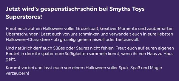 🎃 Halloween Event am 31.10. in fast allen Smyths Toys Stores