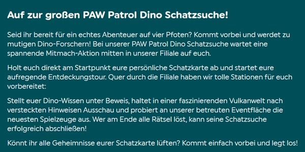 🐶 In einigen Smyths Toys Stores große PAW Patrol Dino Schatzsuche 🐶 In einigen Smyths Toys Stores große PAW Patrol Dino Schatzsuche