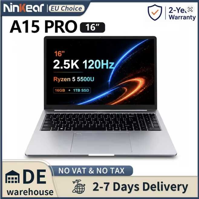 Ninkear A15 Pro Ryzen 5 5500U, 16GB RAM, 1TB SSD, 2.5K 120Hz Laptop für 265.77€ (statt 705.1€)