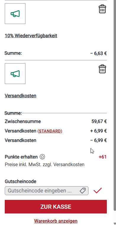 Gutschein versandkostenfreie Lieferung + 10% Rabatt