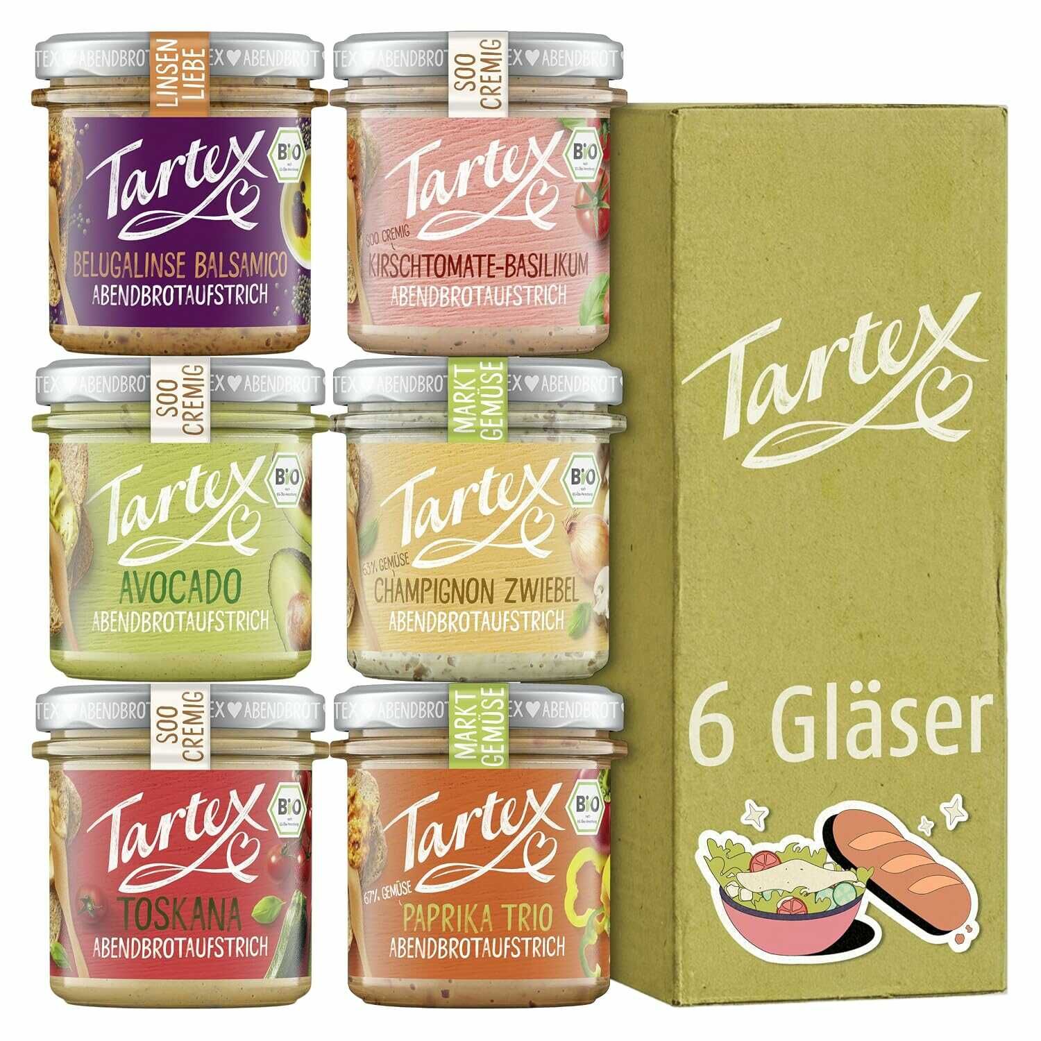 Tartex Herzhafte Vielfalt Box | Bio vegane Brotaufstriche | 6 Sorten ab 9,14 € Tartex Herzhafte Vielfalt Box | Bio vegane Brotaufstriche | 6 Sorten ab 9,14 €