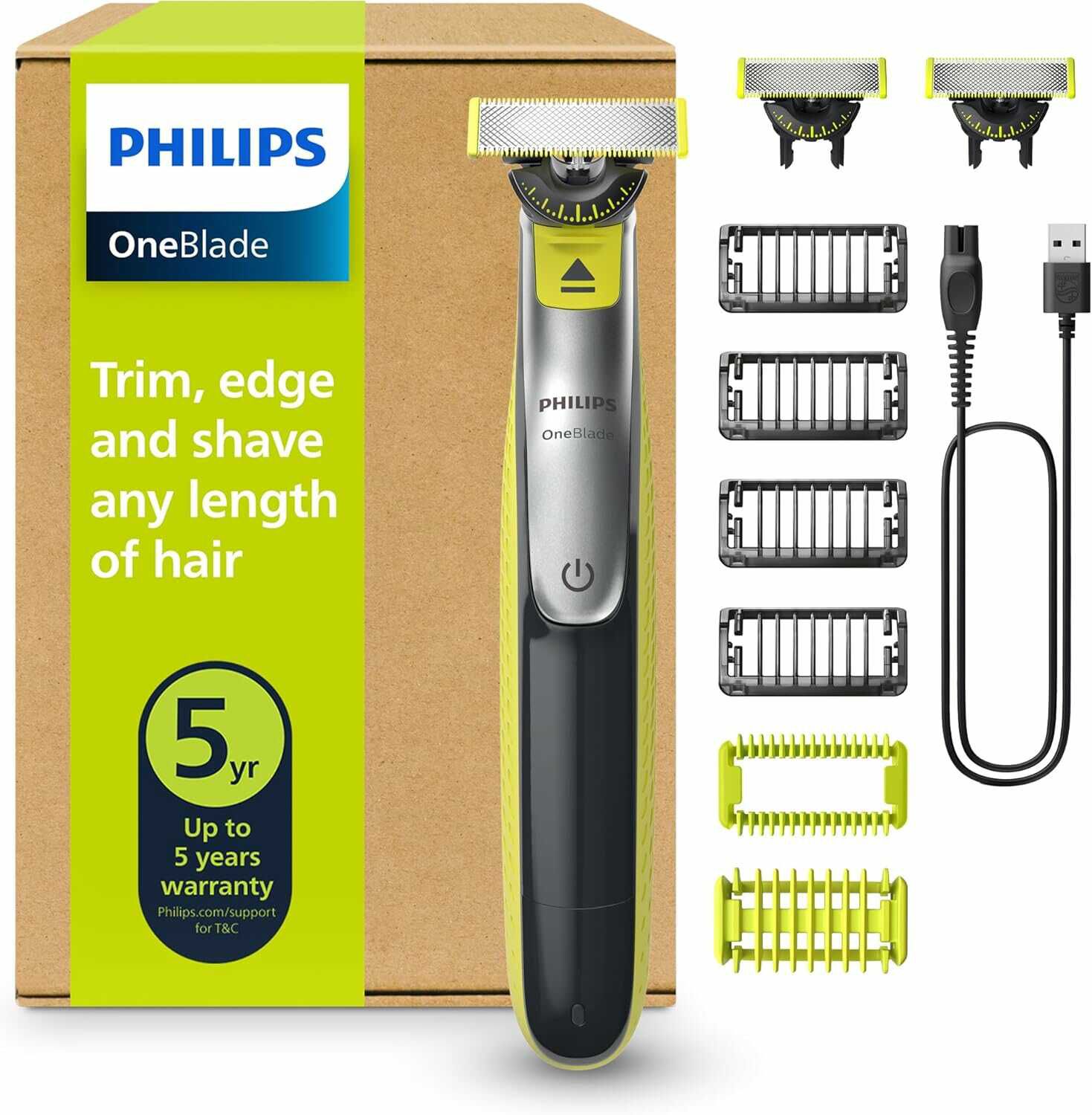 PHILIPS OneBlade 360 Face & Body   elektrischer Rasierer, Trimmer & Bodygroomer, 3x 360 Klingen, 4x Trimmaufsätze für 35,99€ PVG 54,39€