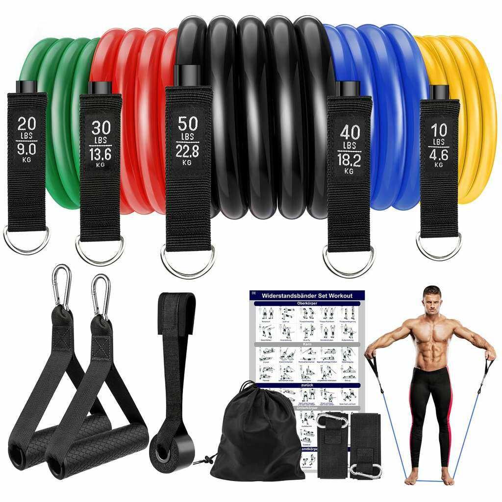 [Amazon Prime] Fokky Fitnessbänder, 5er Set Resistance Bands, Gymnastikbänder, 5 Widerstandsstufen mit Türanker, Ideal für Yoga, Pilates