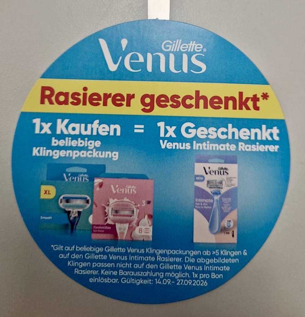 [dm] Gillette Venus 1+1 Aktion beliebige Klingen kaufen = Venus Intimate Rasierer geschenkt / rasieren