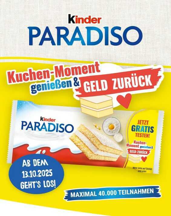 Ab Montag: [GzG ab 13.10.] kinder Paradiso 4er Packung Gratis Testen