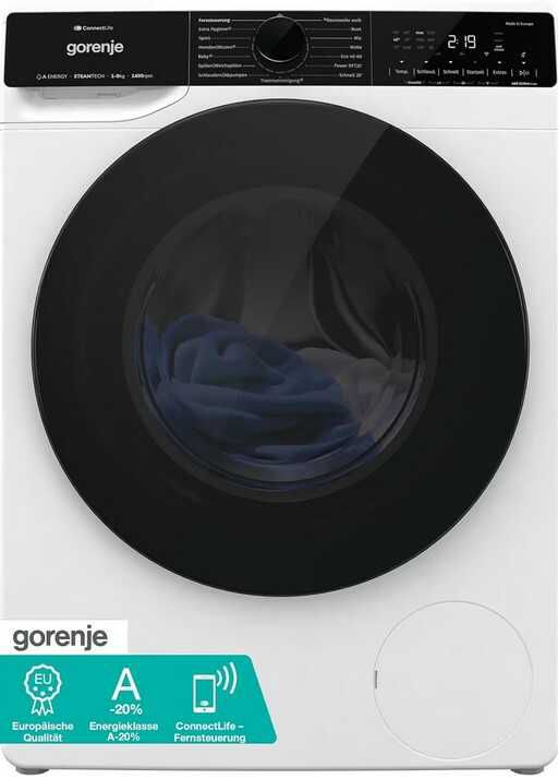Gorenje WPNA84A2TS Waschmaschine (8kg, 1400 U/min, EEK A, WLAN/App Steuerung, Dampffunktion, 15 Programme, AquaStop, Dosierautomatik)