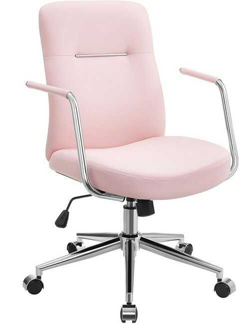 SONGMICS Bürostuhl OBG031P01 in Pastellrosa | 60 x 60 x (93–103) cm | PU Oberfläche | höhenverstellbar | Kippfunktion & Rollen | Prime
