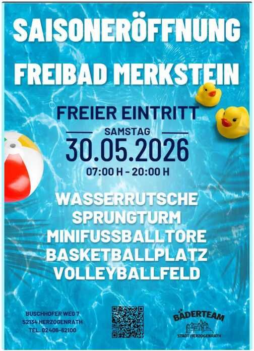 [Lokal Herzogenrath | Städteregion Aachen] Kostenloser / Gratis Eintritt ins Freibad Merkstein am Eröffnungstag, Samstag, den 30.05.26,