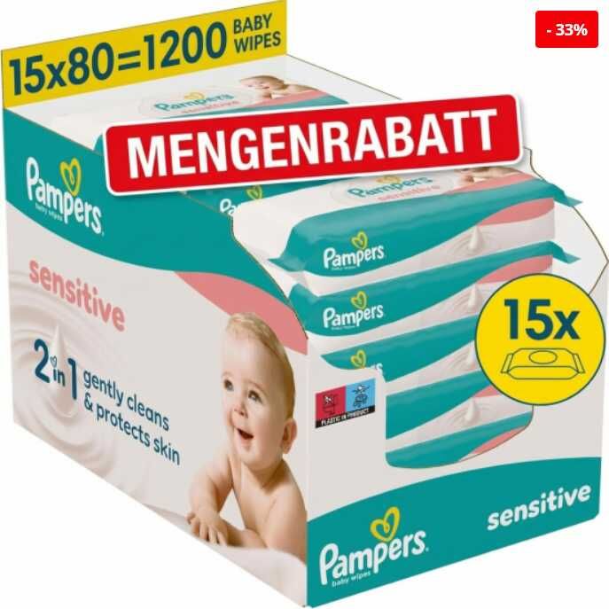 1200 x Pampers Baby-Feuchttücher 19,95€ statt 22,28€ oder 2400 Tücher 29,90€ 1200 x Pampers Baby Feuchttücher 19,95€ statt 22,28€ oder 2400 Tücher 29,90€
