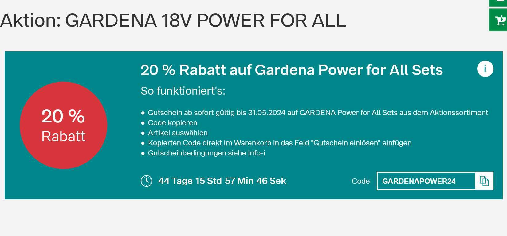 Aktion: GARDENA 18V POWER FOR ALL (20% Rabatt)