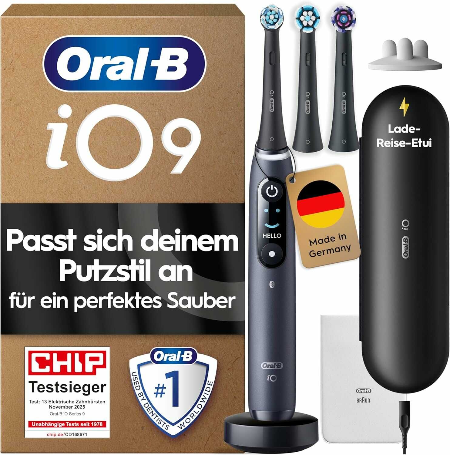 Oral B iO Series 9 Elektrische Zahnbürste — Electric Toothbrush, Inkl. 3 Aufsteckbürsten 229,99€ statt 287,99€