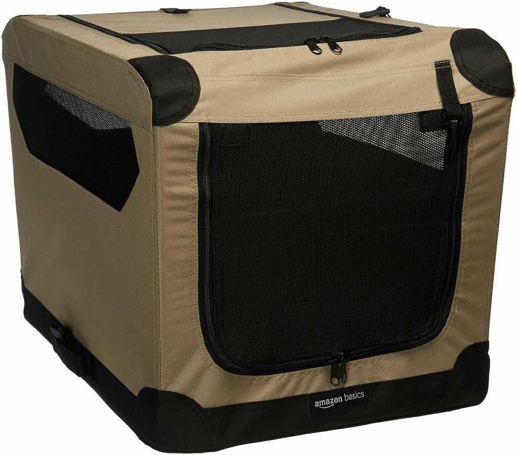 Amazon Basics 2 türige Tragbar weich faltbar käfig für Hund oder Katze, S (66 x 46 x 46 cm), Braun