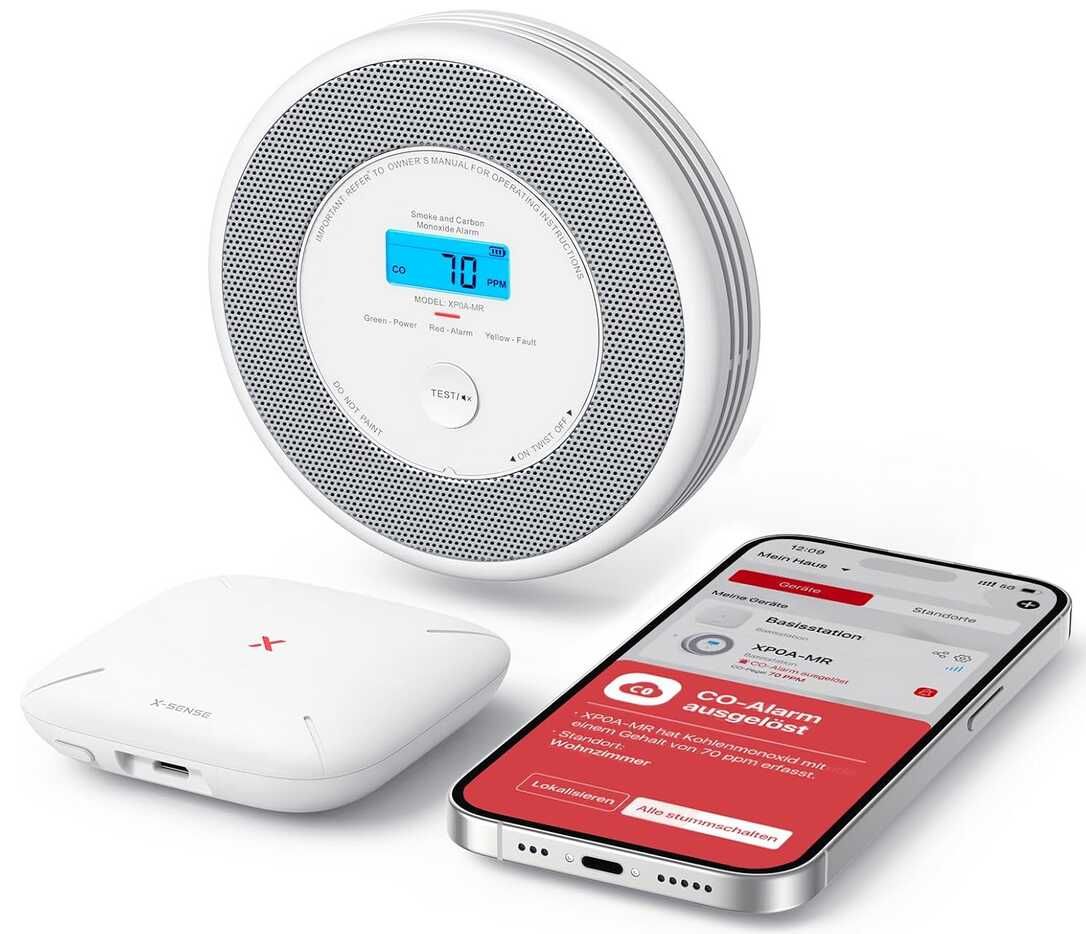 X Sense WLAN Rauch  und Kohlenmonoxidmelder, Sprachalarm und Standortansage, 2 in 1 Rauchmelder mit SBS50 Basisstation, XP0A MR11, 1 Stück