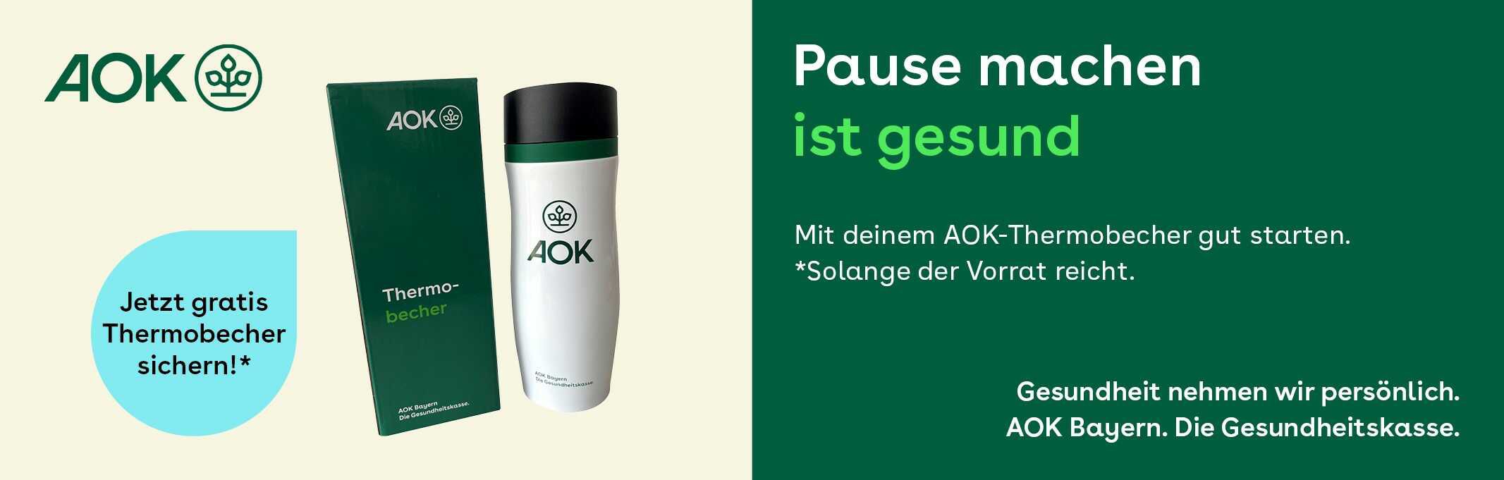 Gratis Theromobecher bei Teilnahme einer Ernährungsberatung AOK Bayern  Aktionszeitraum: 23.04 08.06.2025