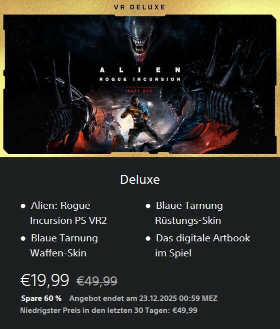 Alien: Rogue Incursion VR Deluxe (PlayStation 5) für 19,99€ statt 49,99€