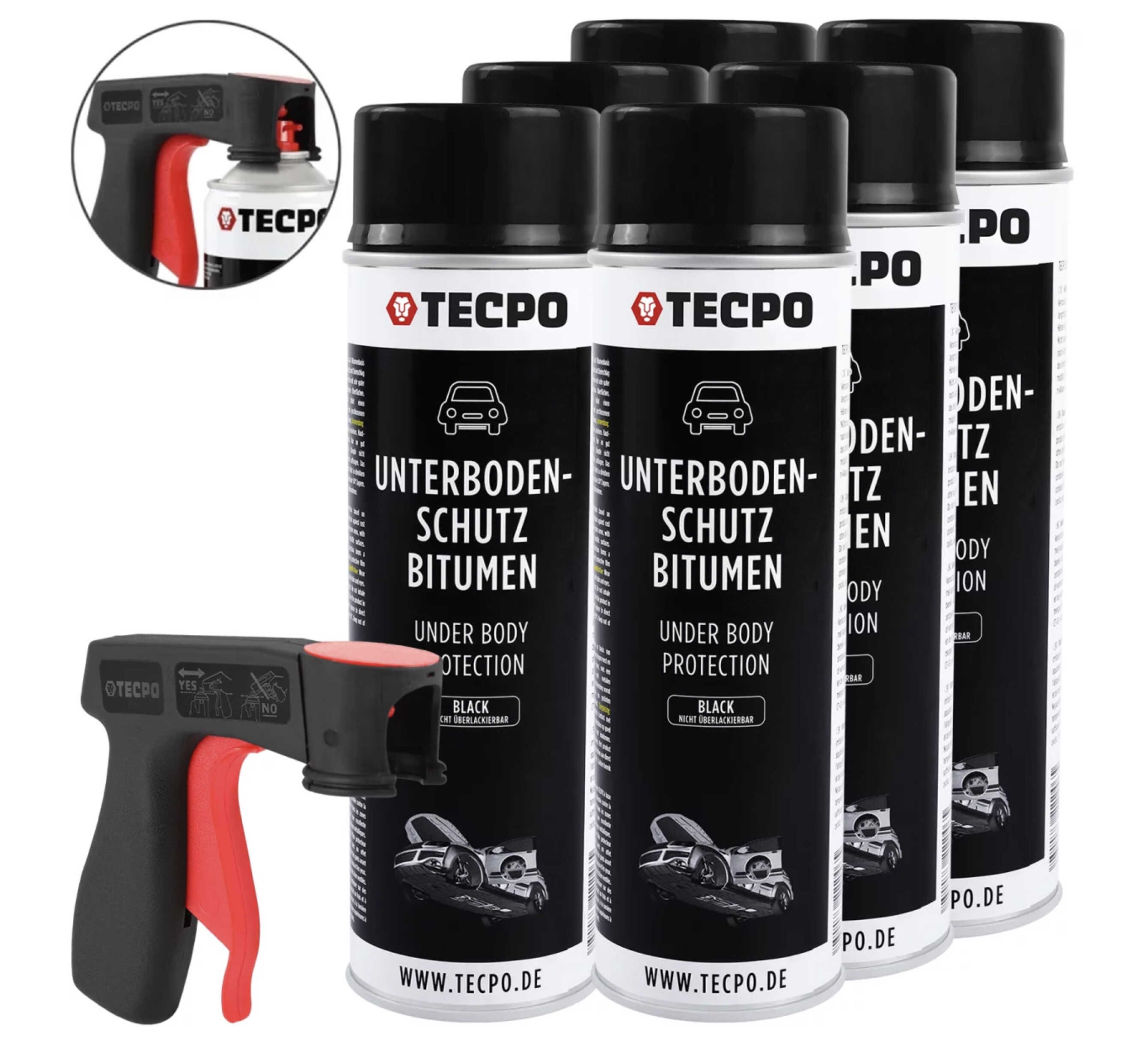 6x TECPO Unterbodenschutz Bitumen schwarz, 500 ml + Pistolengriff für 24,99€ statt 31,89€ 6x TECPO Unterbodenschutz Bitumen schwarz, 500 ml + Pistolengriff für 24,99€ statt 31,89€
