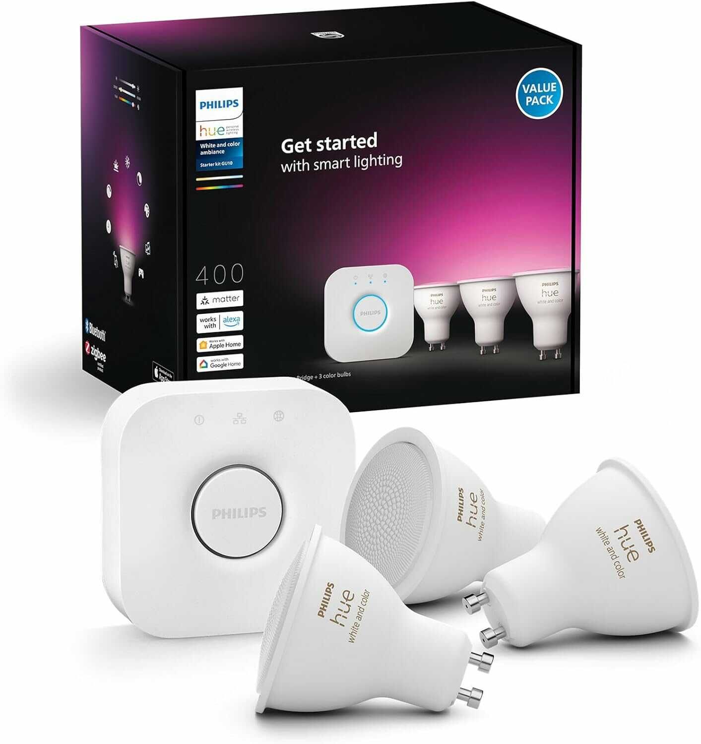 PHILIPS White & Col. Amb. GU10 Dreierpack inkl. Bridge Starterset für 89,97€ (statt 129,00€)
