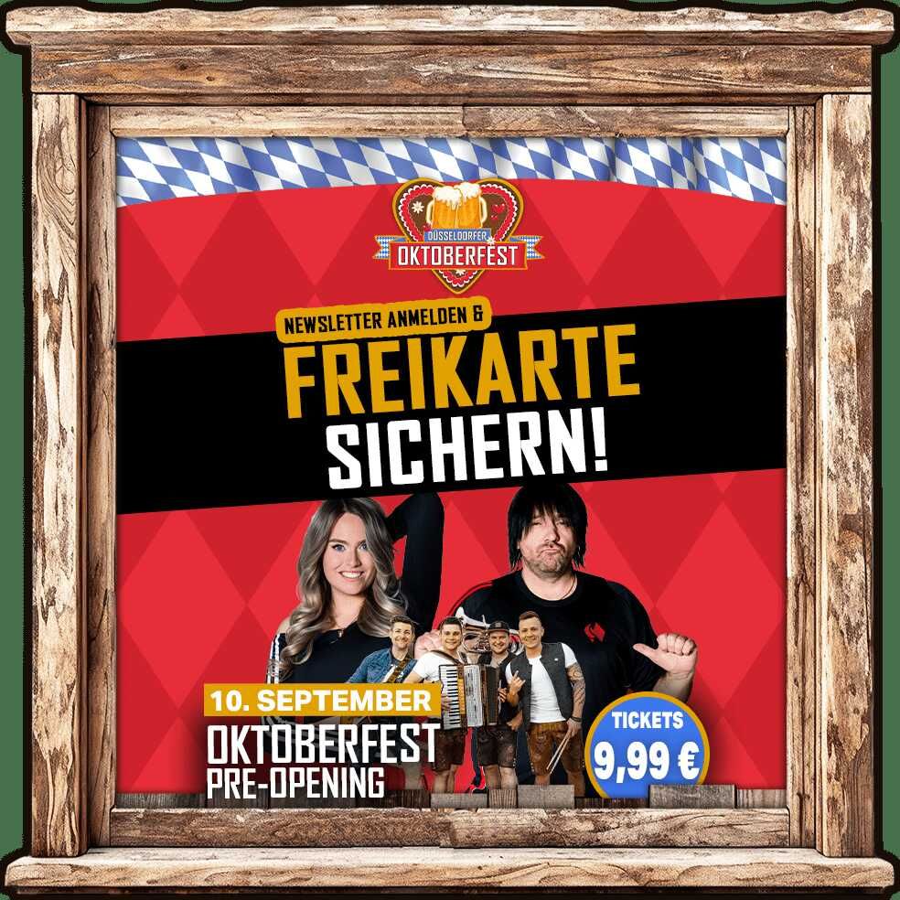 Düsseldorfer Oktoberfest: Zum Newsletter anmelden und eine Freikarte für Donnerstag den 10.09.2026 bekommen Düsseldorfer Oktoberfest: Zum Newsletter anmelden und eine Freikarte für Donnerstag den 10.09.2026 bekommen