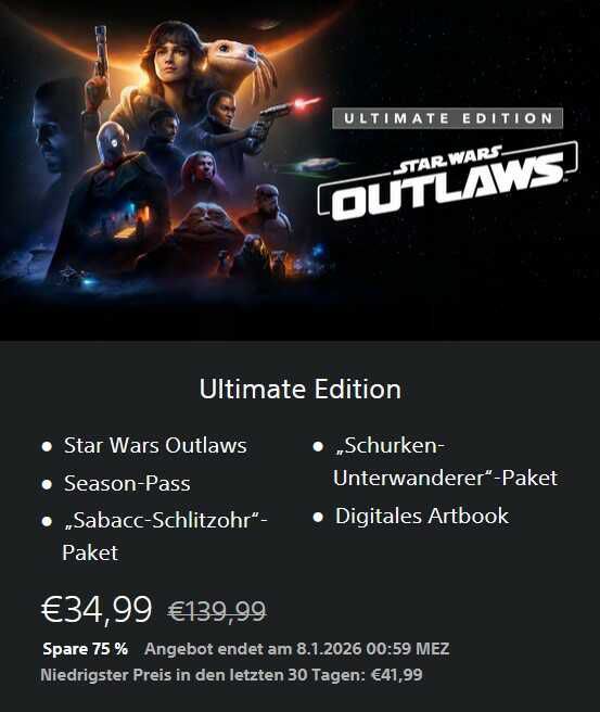Star Wars Outlaws   Ultimate Edition (PlayStation 5) für 34,99€ statt 139,99€