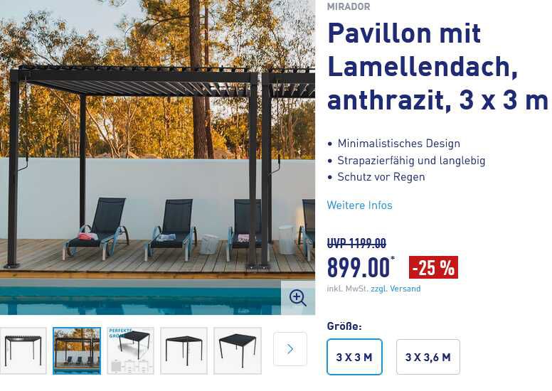 Mirador Pavillon mit Lamellendach für 944,90€ statt 1.199€