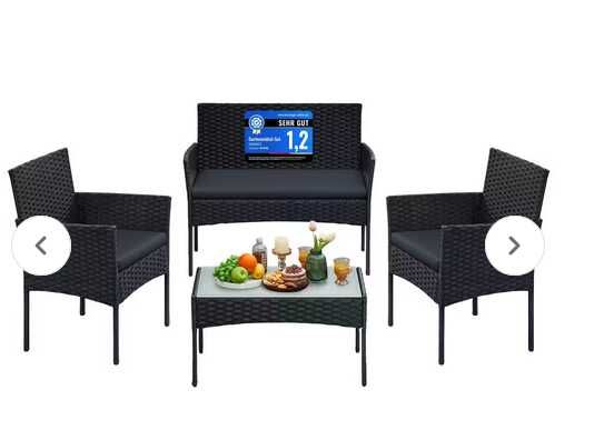 (Prime) SONGMICS Gartenmöbel Set, 4 teilig, Balkonmöbel aus PE Polyrattan, Tisch, 2 Stühle, 2 Sitzer Bank, Lounge Möbel, Terrassenmöbel