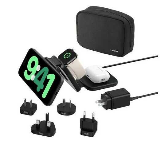 BELKIN BoostCharge Pro Magnetische kabellose 3 in 1 Reiseladestation mit Qi2 (15 W) und Reisestecker Set (WIZ024HQBK) für 55,40€ statt 84,85€
