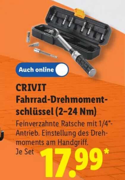 [LIDL] [ab 27.4] CRIVIT Fahrrad Drehmomentschlüssel 2 24 Nm 17,99€ stat t24,99€